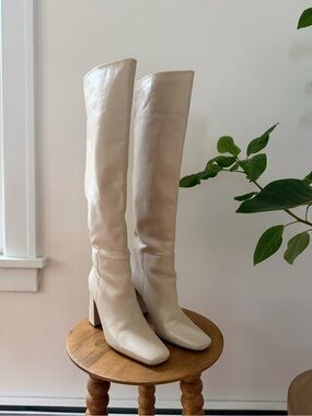 Zara Leather Knee-High Block Heel Boots